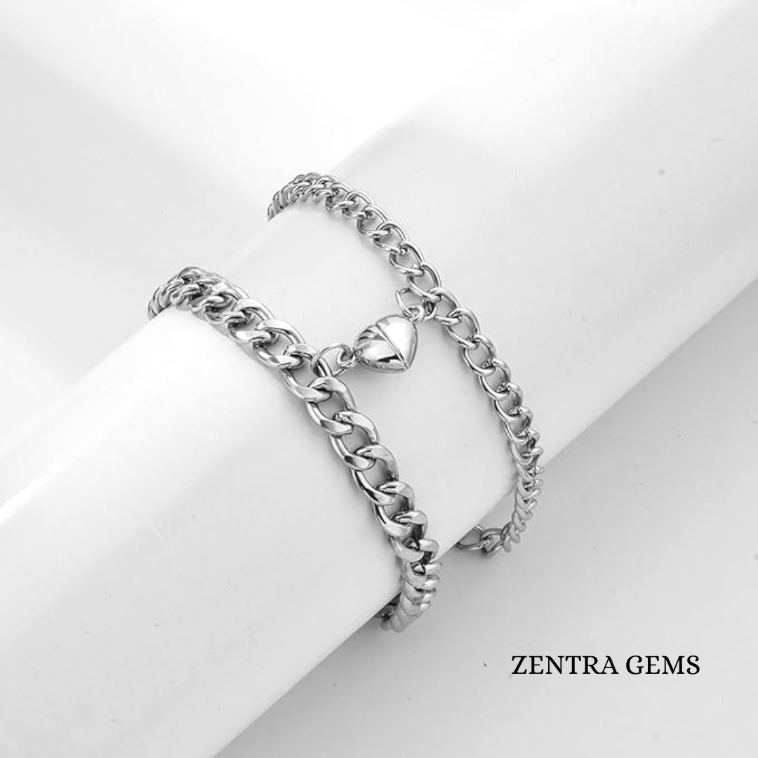 Par de Pulseras Magnéticas Plateadas para Parejas
