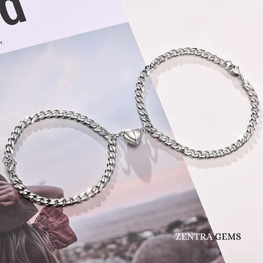 Par de Pulseras Magnéticas Plateadas para Parejas